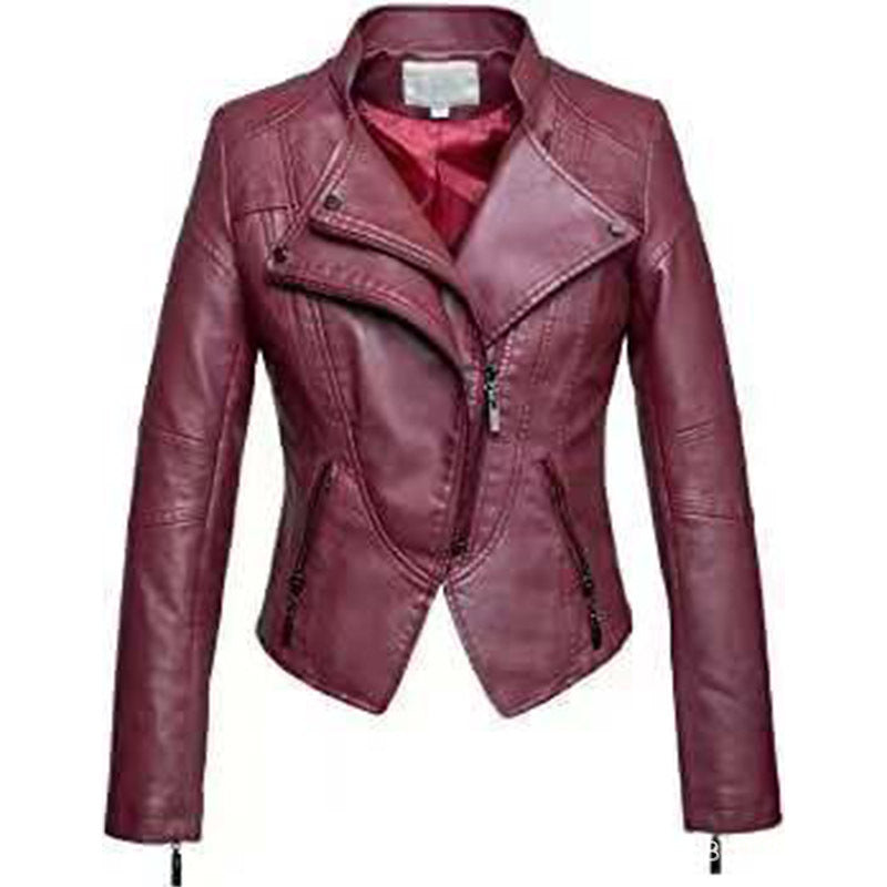 New Women’s Leather Top Coat European And American Fashion Motorcycle Slim Fit Short Leather Jacket Jacket Zipper