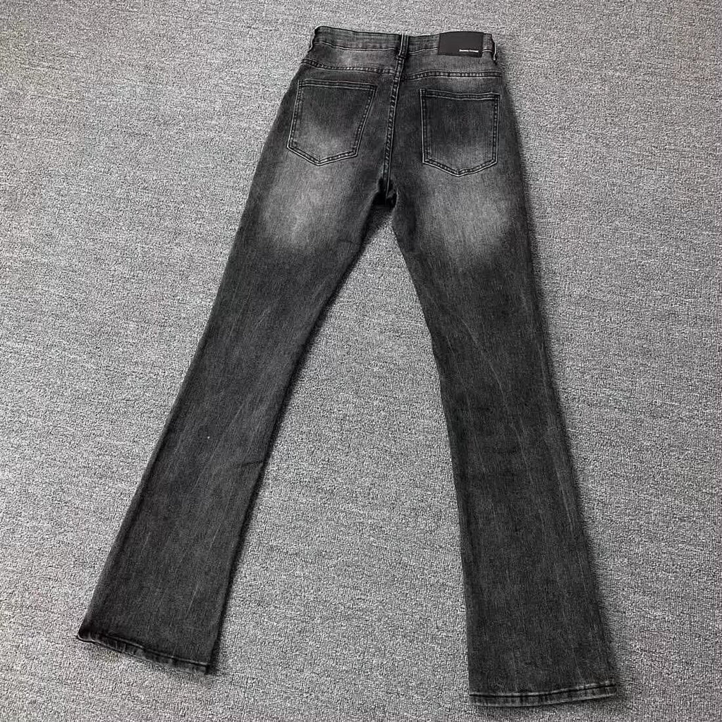 Two-color Bronzing Brush Wax Wash Distressed Micro-elastic Horn Jeans For Men - Black / M