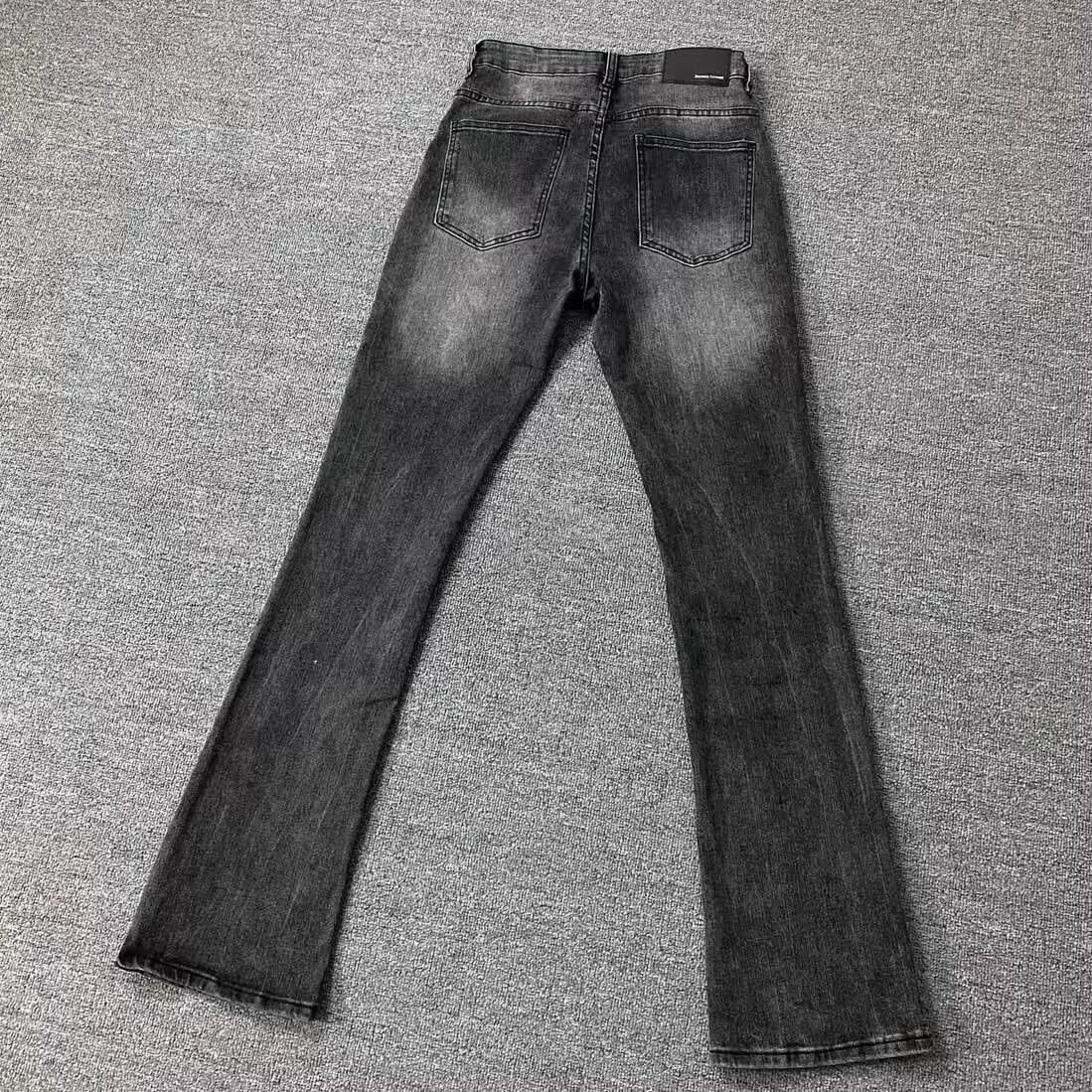 Two-color Bronzing Brush Wax Wash Distressed Micro-elastic Horn Jeans For Men - Black / M