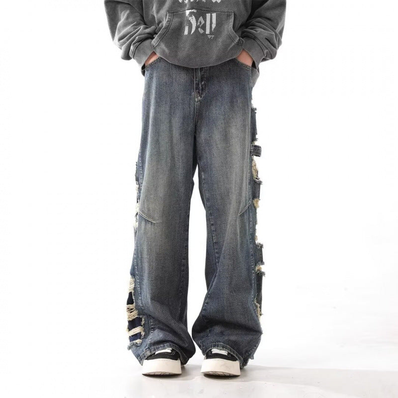 Washed Make Old Ripped Jeans Men’s Straight Loose