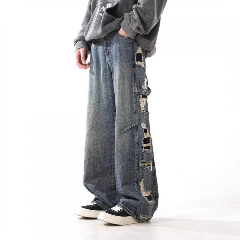 Washed Make Old Ripped Jeans Men’s Straight Loose