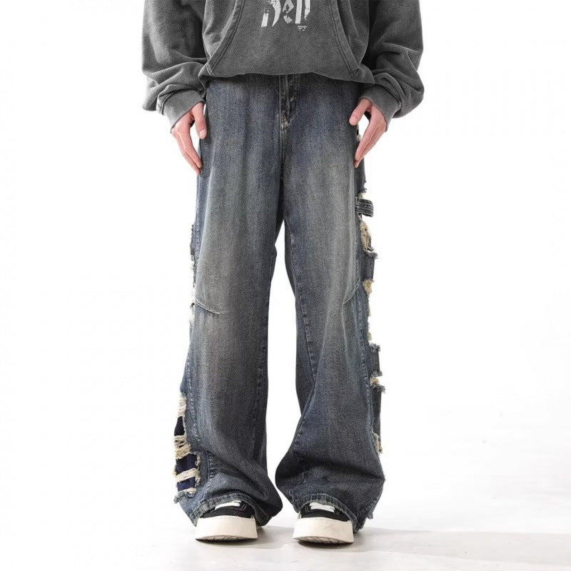 Washed Make Old Ripped Jeans Men’s Straight Loose