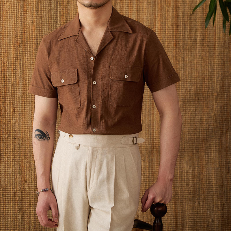 Summer Retro Breathable Ancient Short-sleeved Casual Shirt - Brown / M