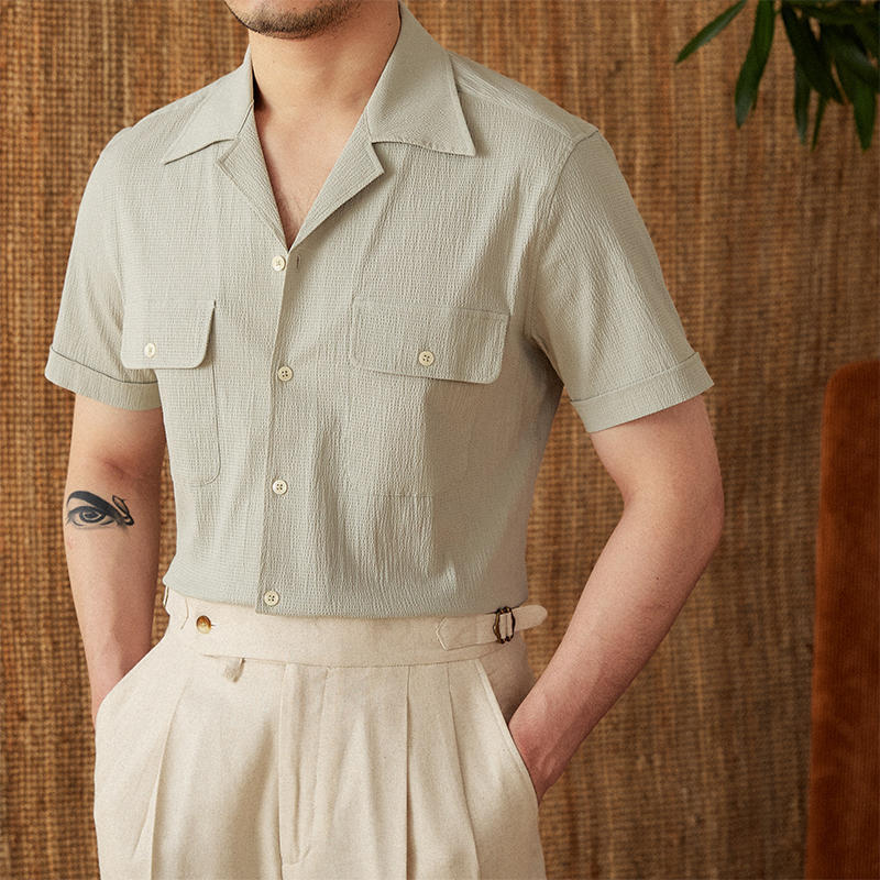Summer Retro Breathable Ancient Short-sleeved Casual Shirt - Green / M