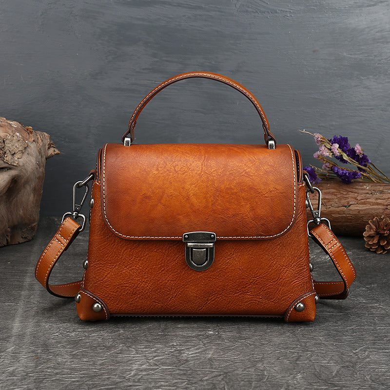 Retro Chic National Leather Bag luxury clothing for men and women - Warm sun brown