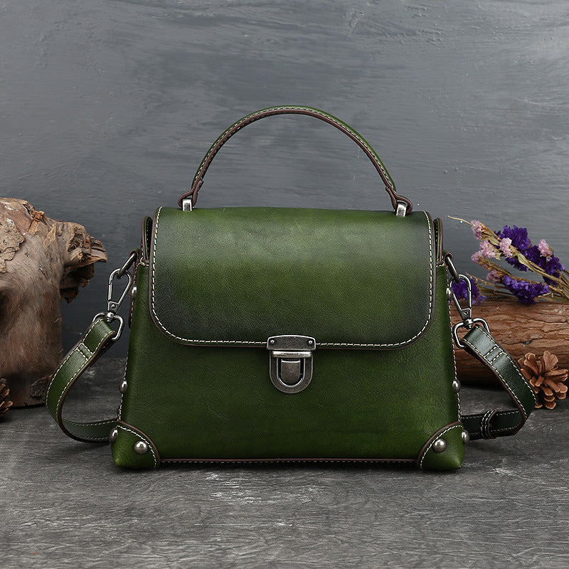 Retro Chic National Leather Bag luxury clothing for men and women - Forest green