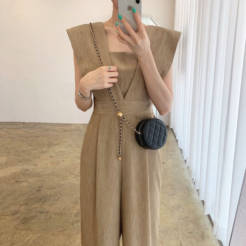Women’s Chiffon Retro Sleeveless Jumpsuit Wide Leg Pants