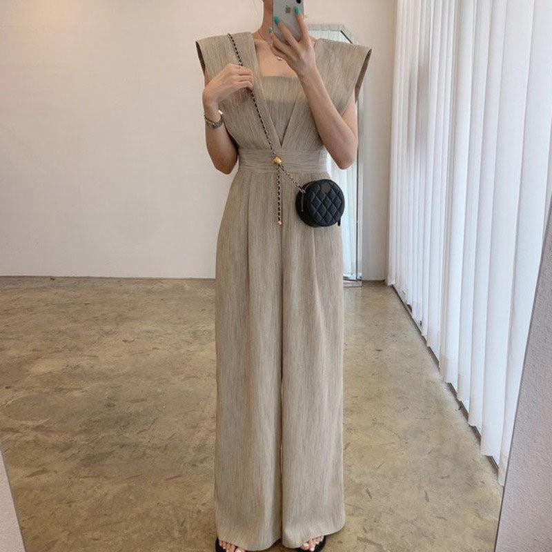 Women’s Chiffon Retro Sleeveless Jumpsuit Wide Leg Pants