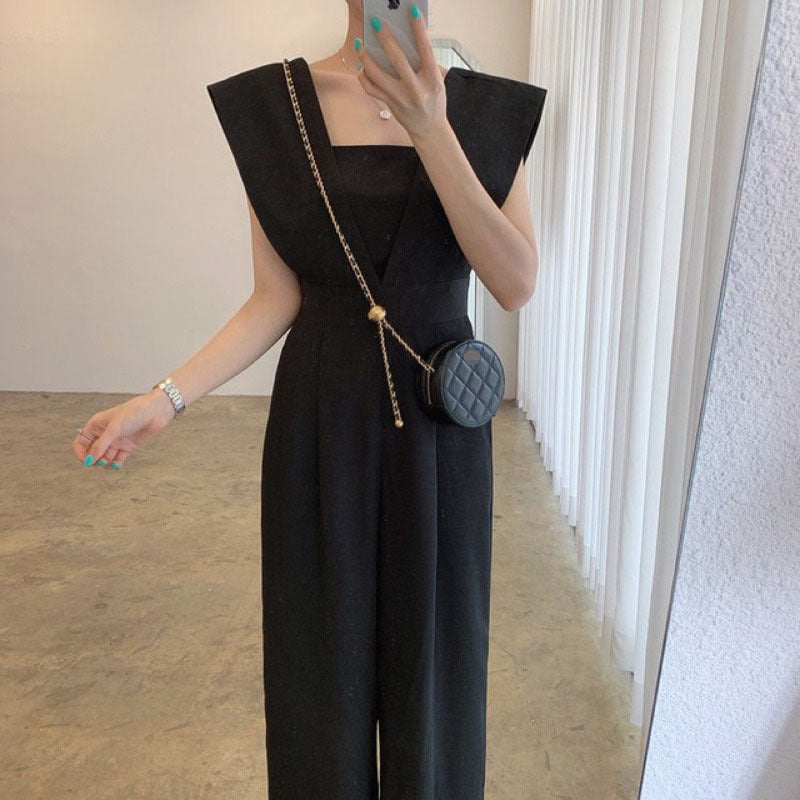 Women’s Chiffon Retro Sleeveless Jumpsuit Wide Leg Pants