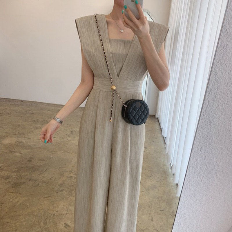 Women’s Chiffon Retro Sleeveless Jumpsuit Wide Leg Pants