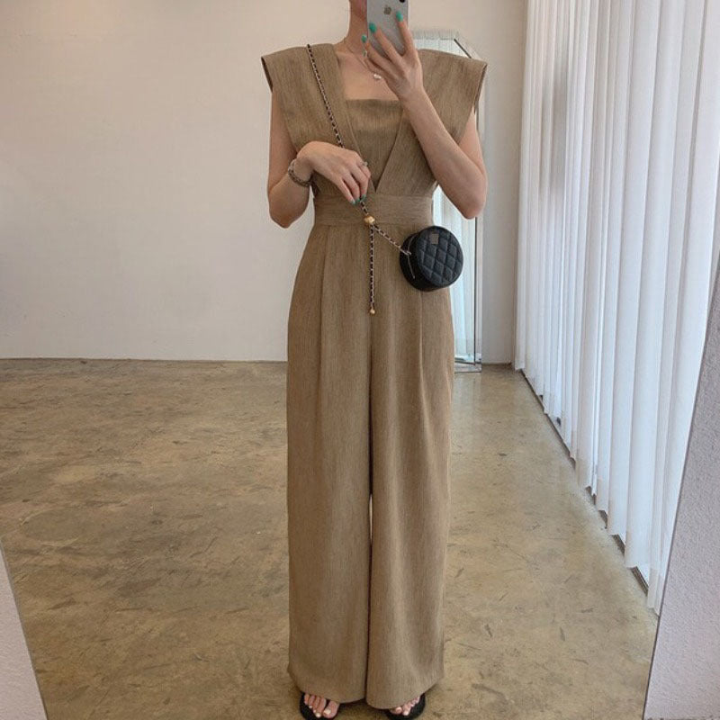 Women’s Chiffon Retro Sleeveless Jumpsuit Wide Leg Pants