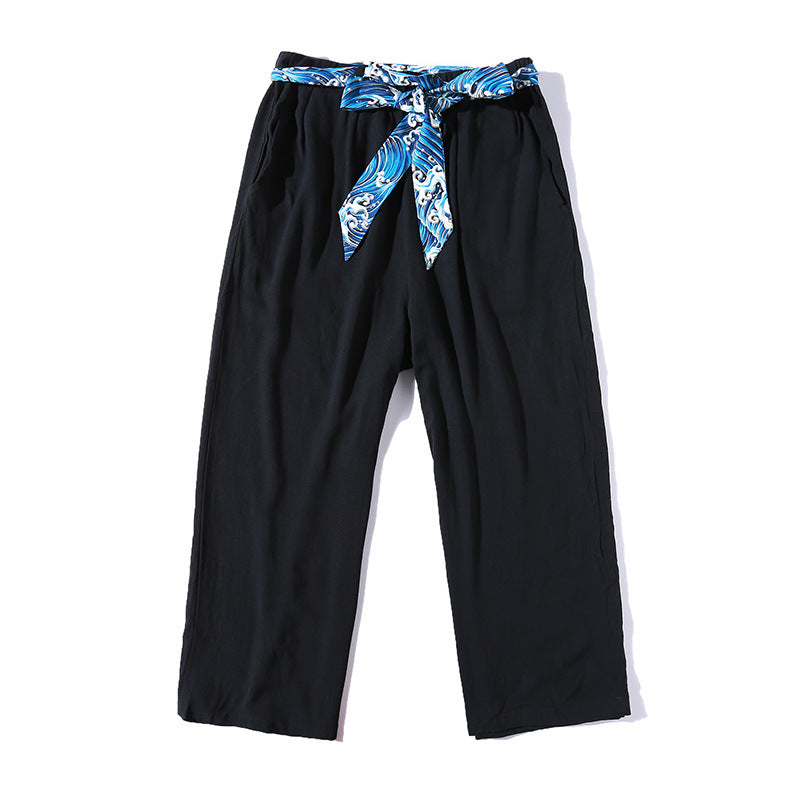 Retro Chinese Style Men’s pants autumn new linen straight tube drop Wide Leg Pants Cotton hemp skirt pants song pants