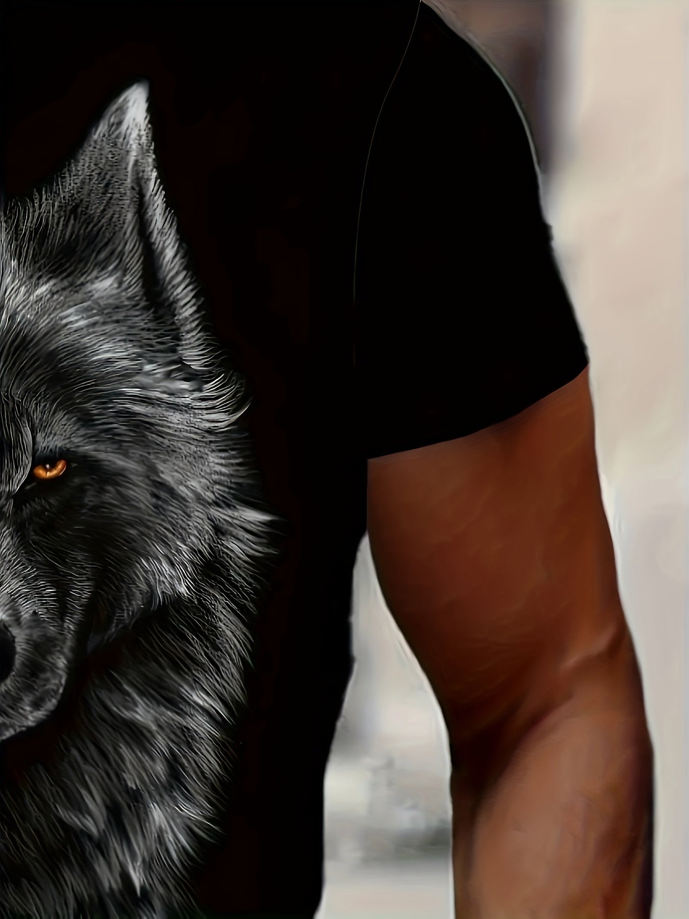 3D Digital Cool Wolf Contrast Color Eye Pattern Round Neck T-shirt Men’s Summer Outdoor Activity Fashion Top - 5