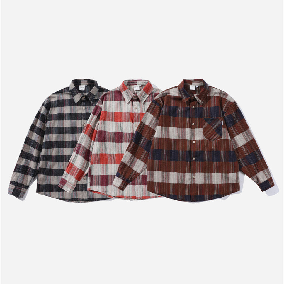 Retro Loose Long Sleeve Shirt Striped Shirt