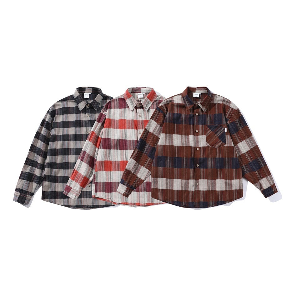 Retro Loose Long Sleeve Shirt Striped Shirt