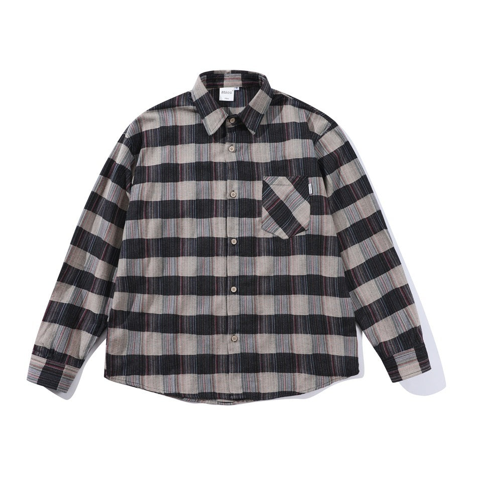 Retro Loose Long Sleeve Shirt Striped Shirt - Navy Blue / M