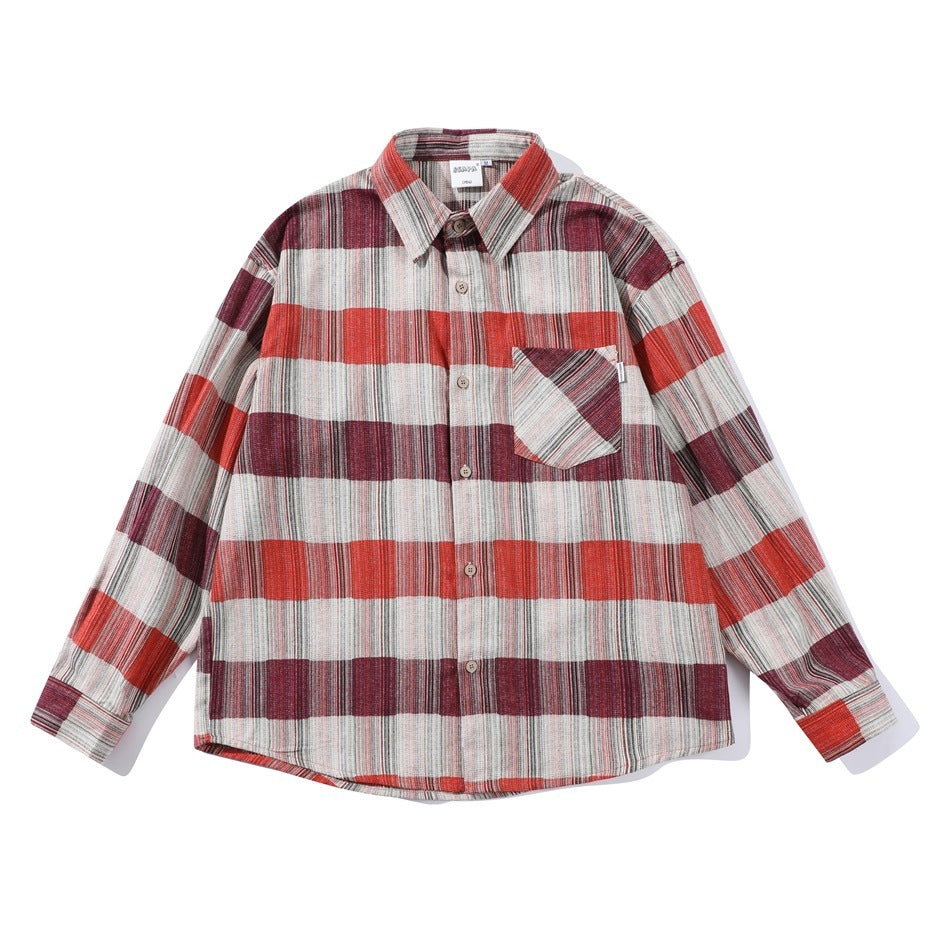 Retro Loose Long Sleeve Shirt Striped Shirt - Red / M