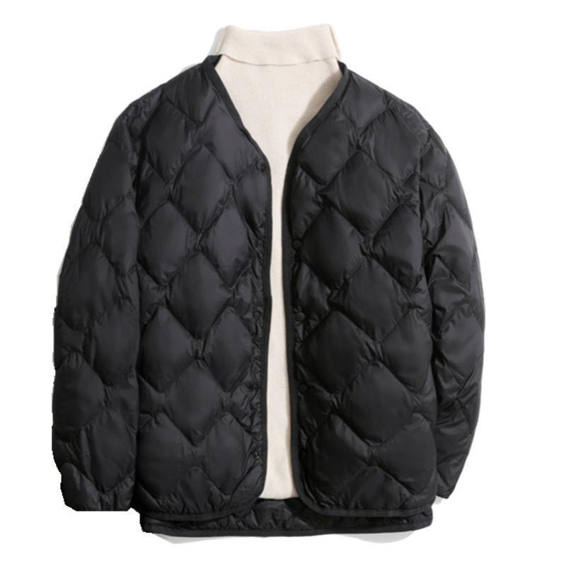 Women’s Short Liner Plus Size Diamond Lattice White Duck Down V-neck Coat - Black / M