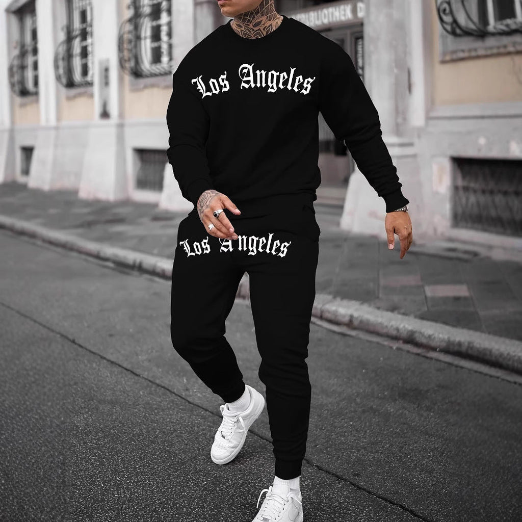 Sports Men’s Clothing Casual Retro Digital Printed Round Neck Sweater Suit