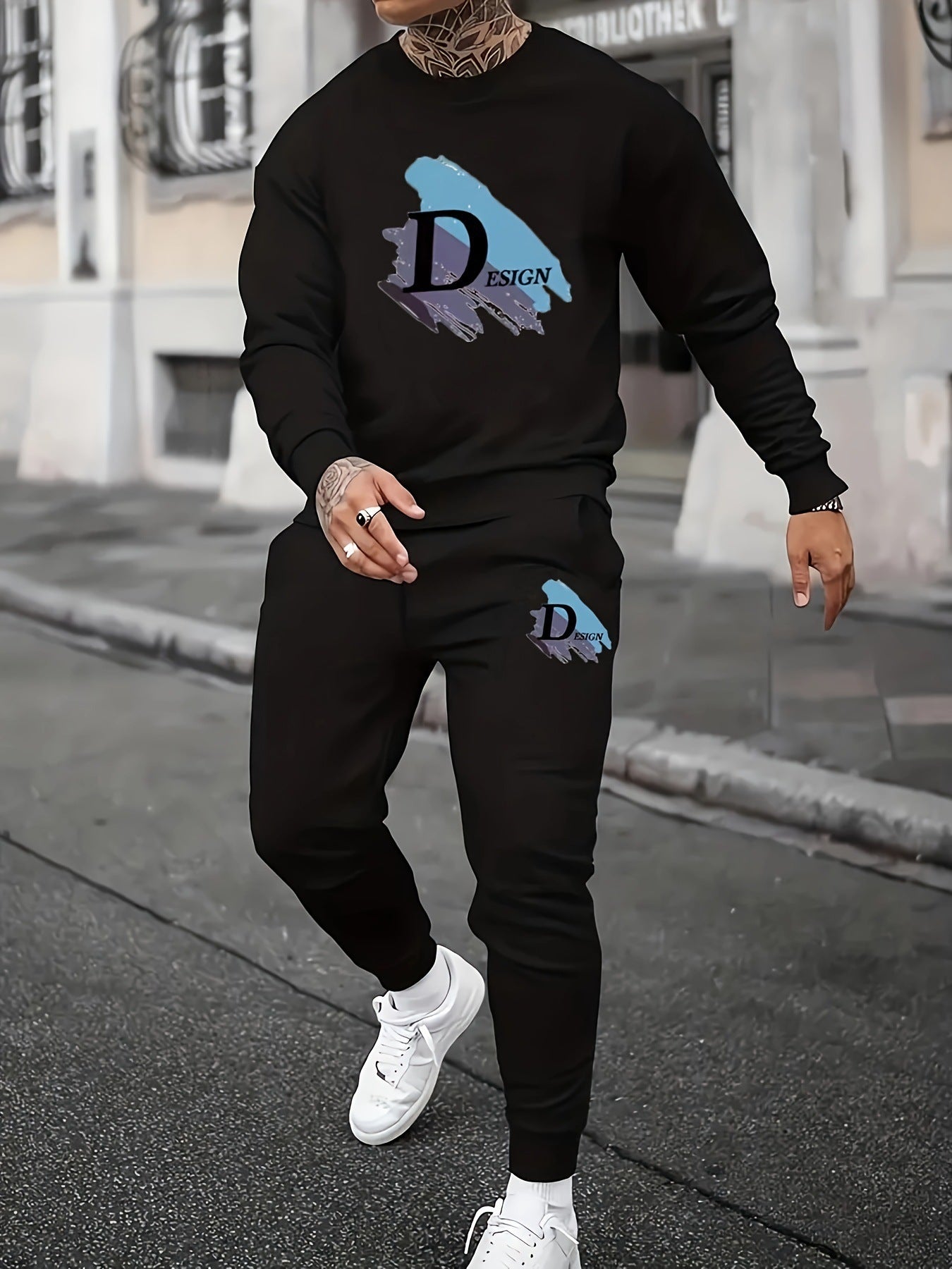 Sports Men’s Clothing Casual Retro Digital Printed Round Neck Sweater Suit - SLLM47610 / XS