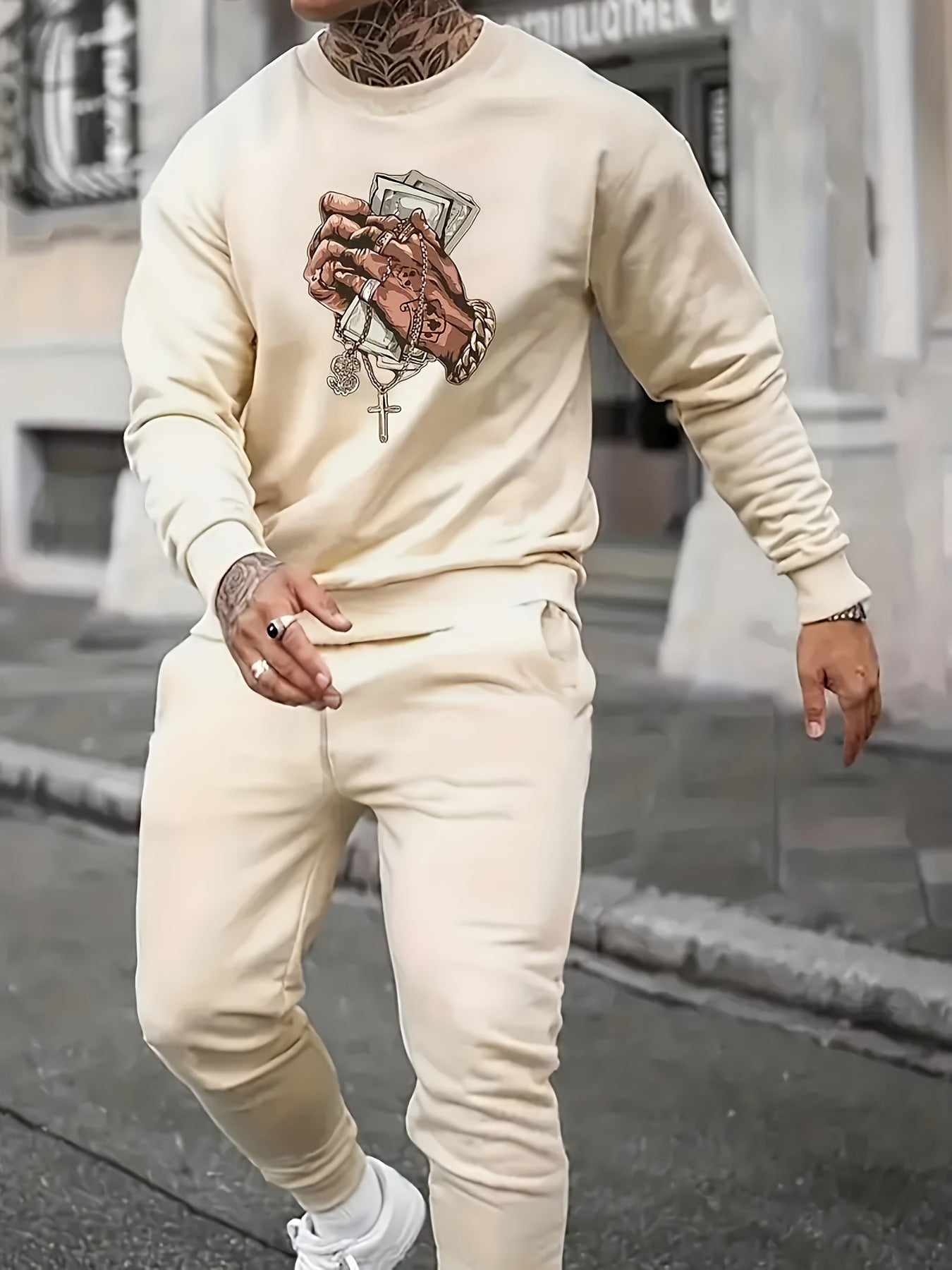 Sports Men’s Clothing Casual Retro Digital Printed Round Neck Sweater Suit - SLLM47614 / XS