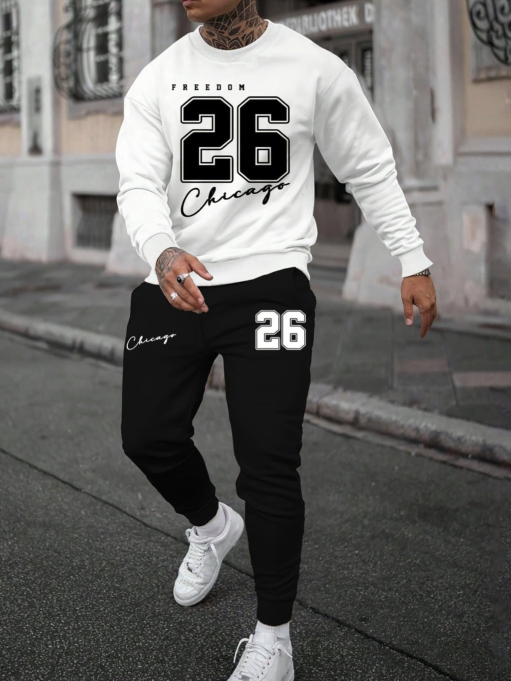 Sports Men’s Clothing Casual Retro Digital Printed Round Neck Sweater Suit - SLLM47615 / XS