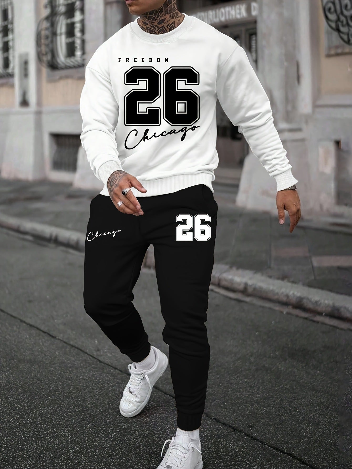 Sports Men’s Clothing Casual Retro Digital Printed Round Neck Sweater Suit - SLLM47615 / XS