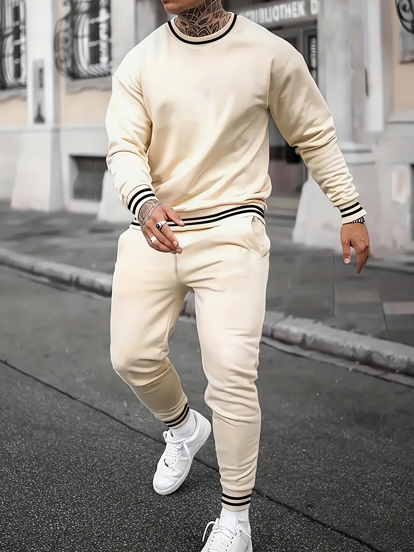 Sports Men’s Clothing Casual Retro Digital Printed Round Neck Sweater Suit - SLLM47616 / XS