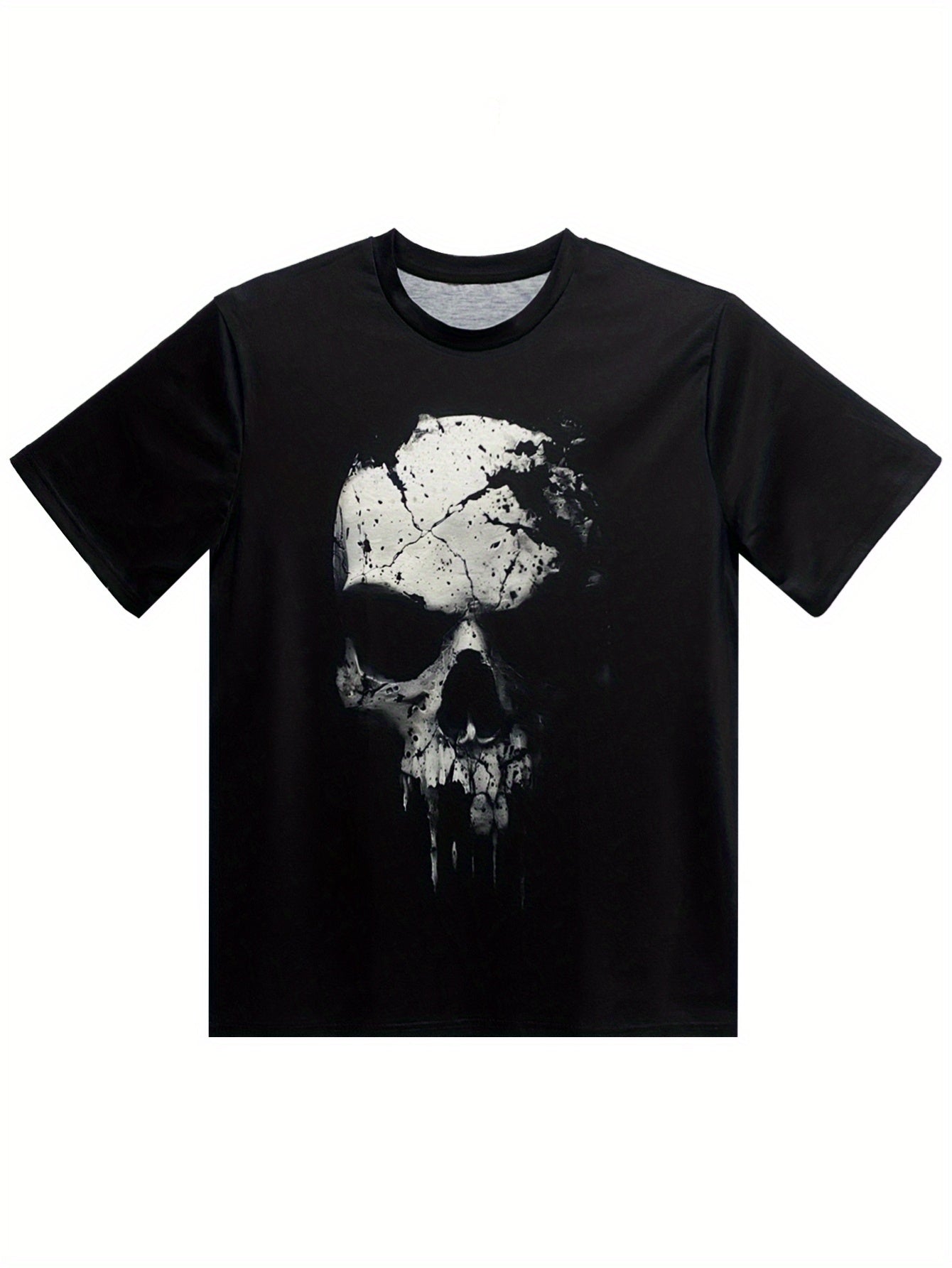 A Novel And Cool Top For Men To Wear Outdoors In Summer Featuring A 3D Digital Shattered Skull Pattern And A Round Neck