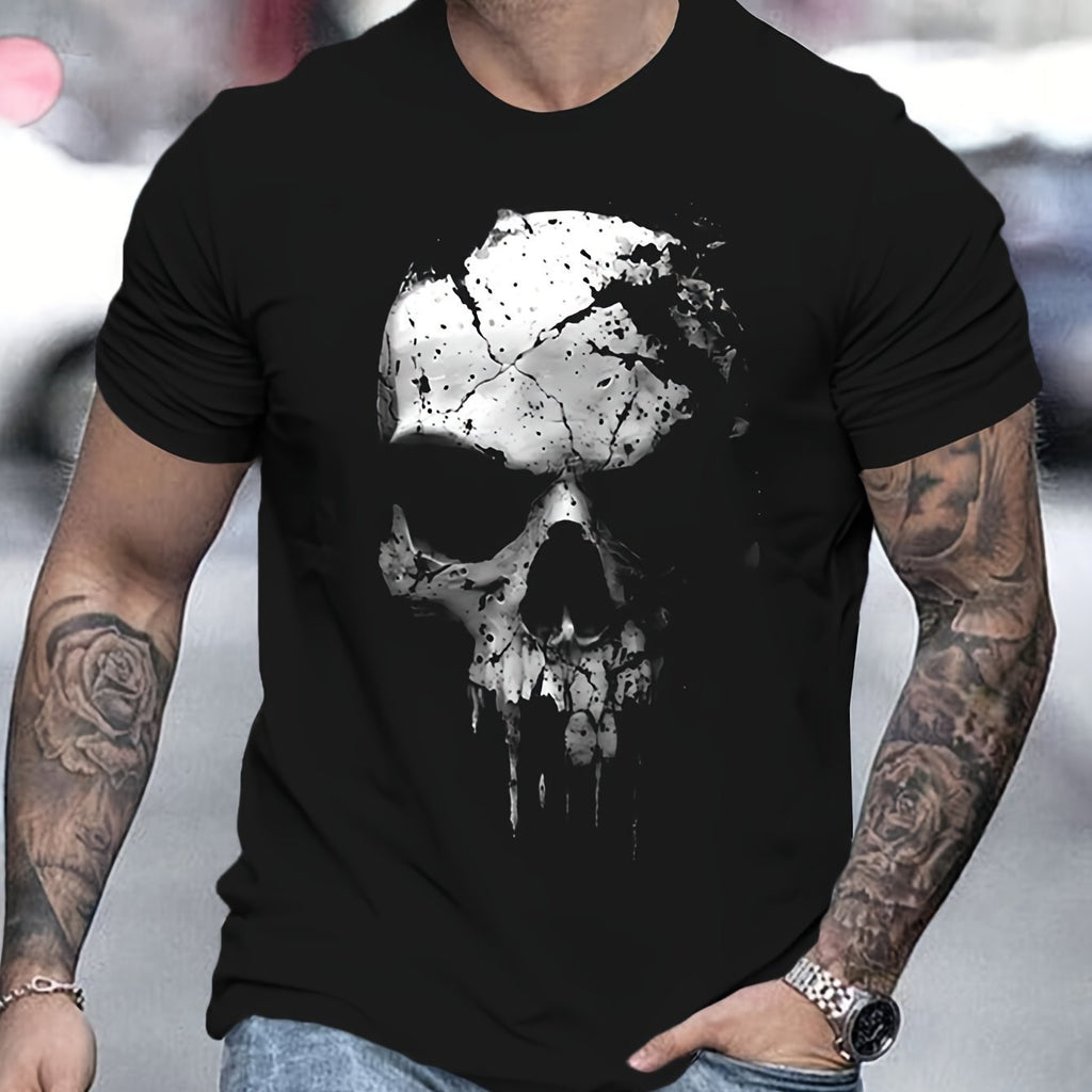 A Novel And Cool Top For Men To Wear Outdoors In Summer Featuring A 3D Digital Shattered Skull Pattern And A Round Neck