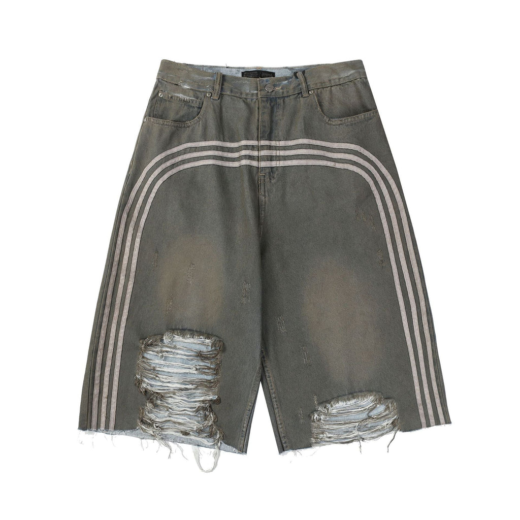 Retro Dirty Dyed Washed Denim Shorts Loose Straight - S / Blue