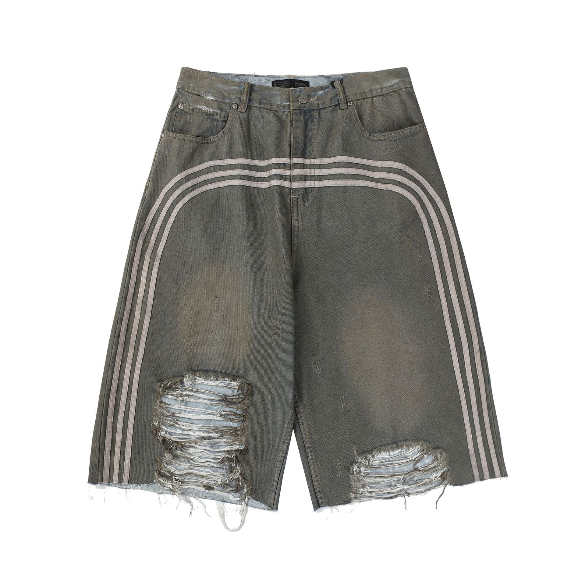 Retro Dirty Dyed Washed Denim Shorts Loose Straight - S / Blue
