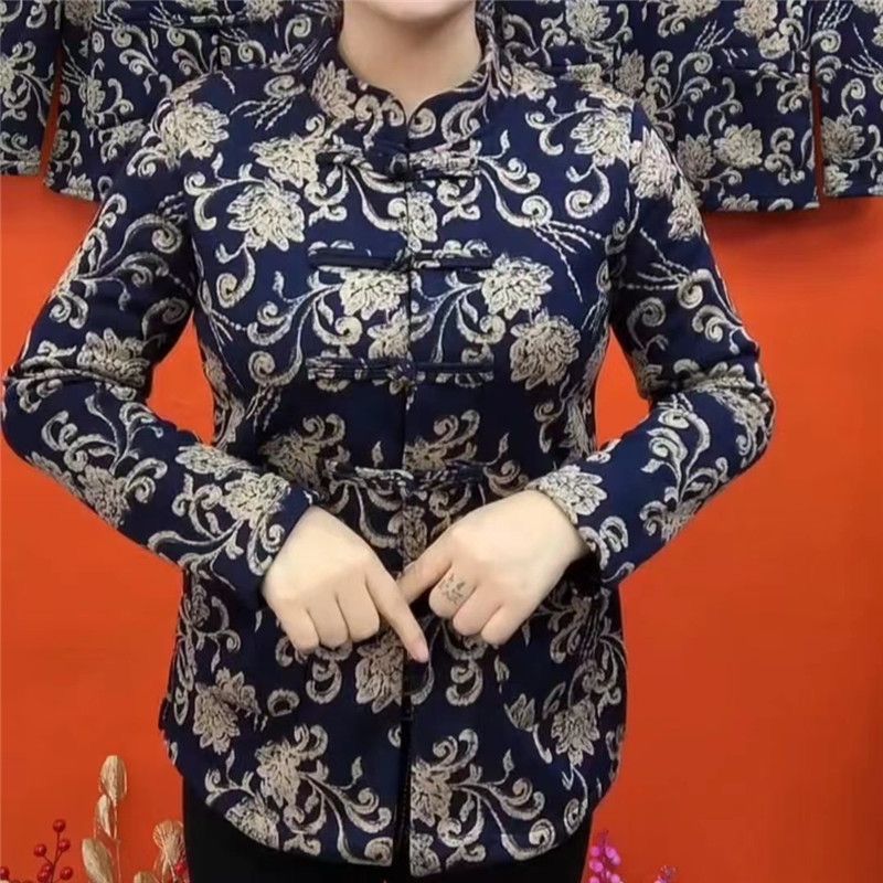Women’s Thick Retro Ethnic Style Cardigan With Fleece Base - Blue Thin / XL