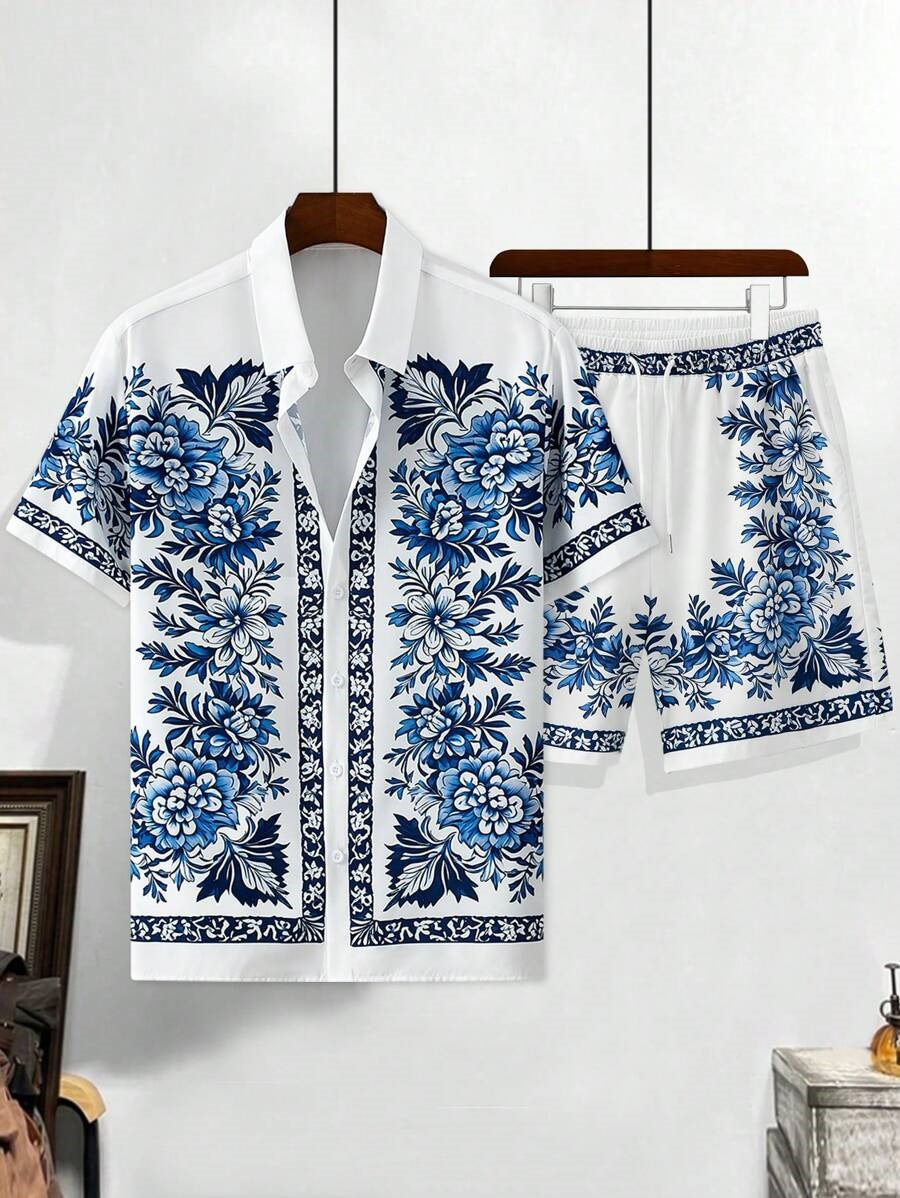 Retro Flower Pattern 3D Digital Printing Suit - 1Style / S