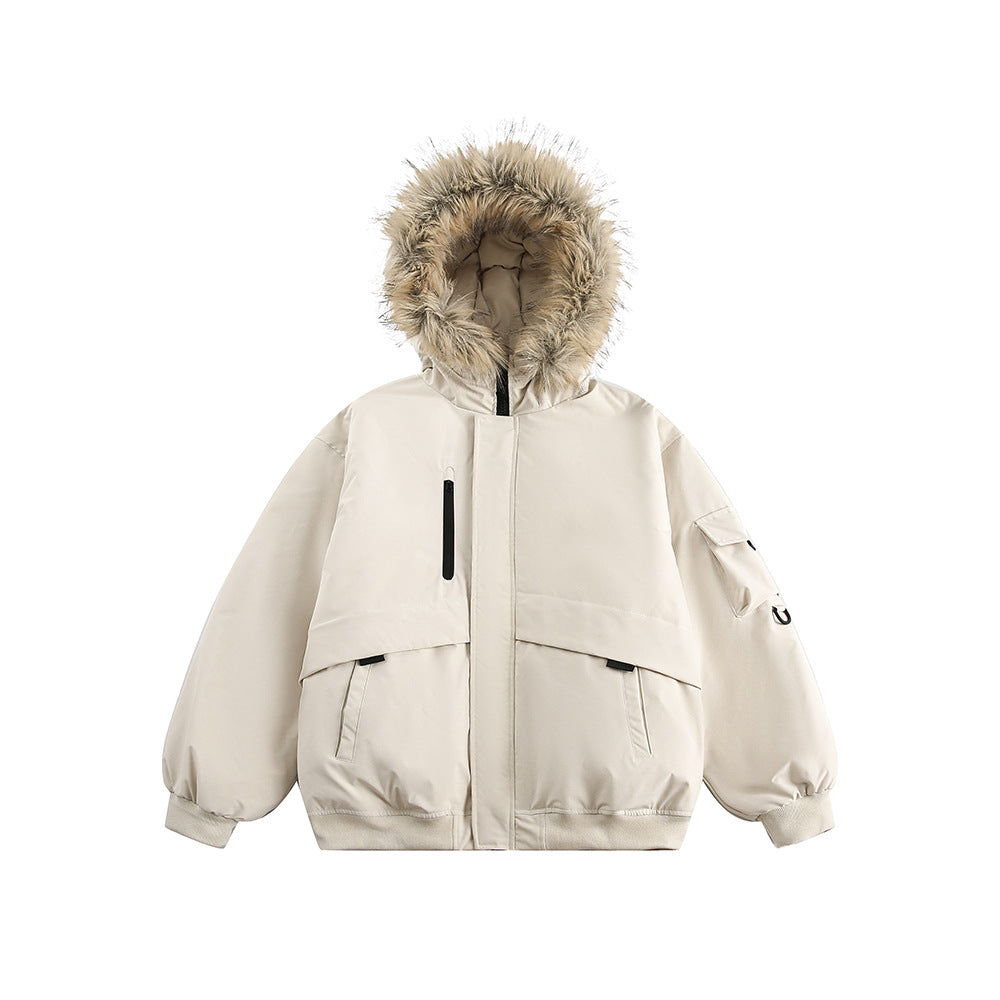 Retro Fur Collar Hood Parka Down Jacket Women’s Winter Thickened - Apricot / M