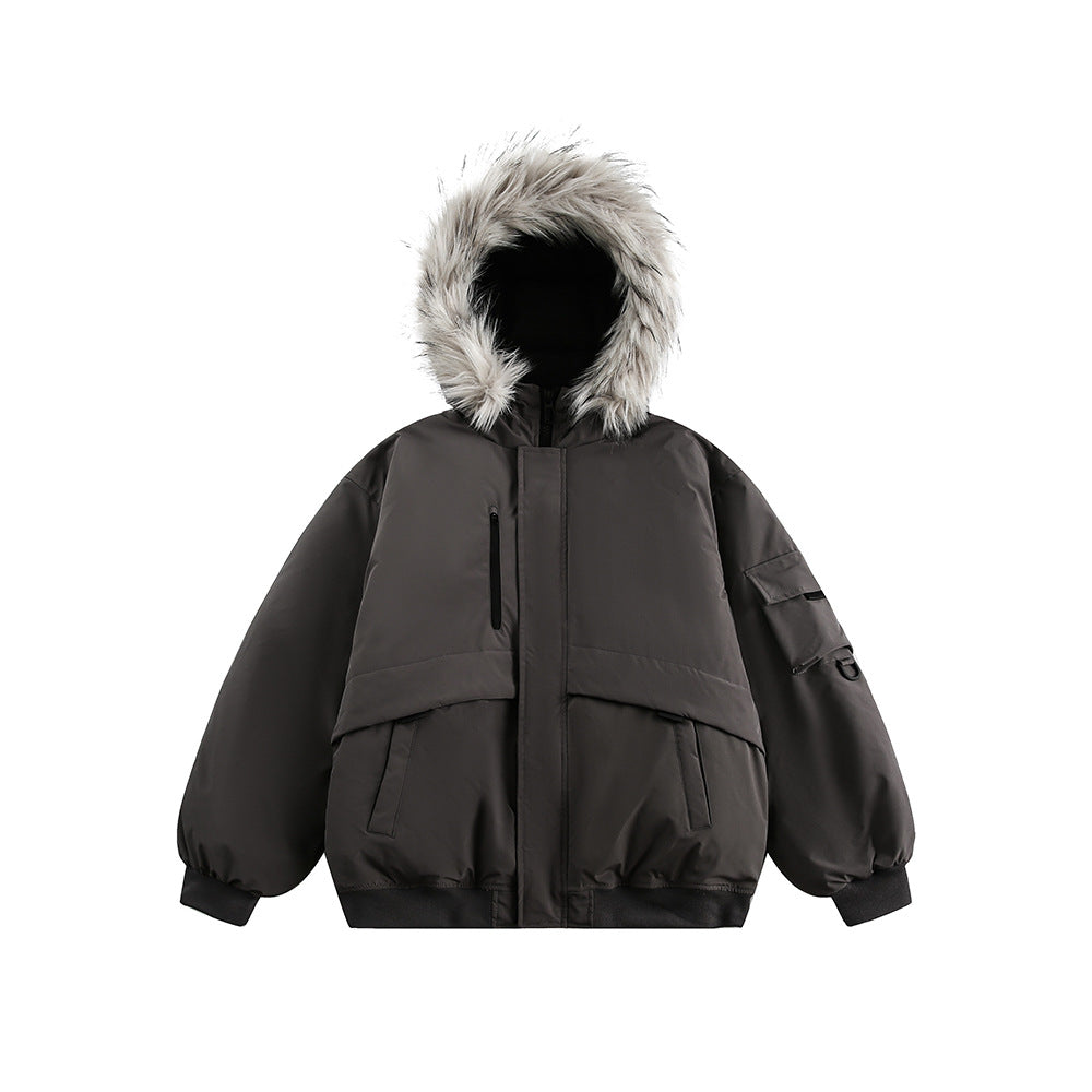 Retro Fur Collar Hood Parka Down Jacket Women’s Winter Thickened - Dark Gray / M