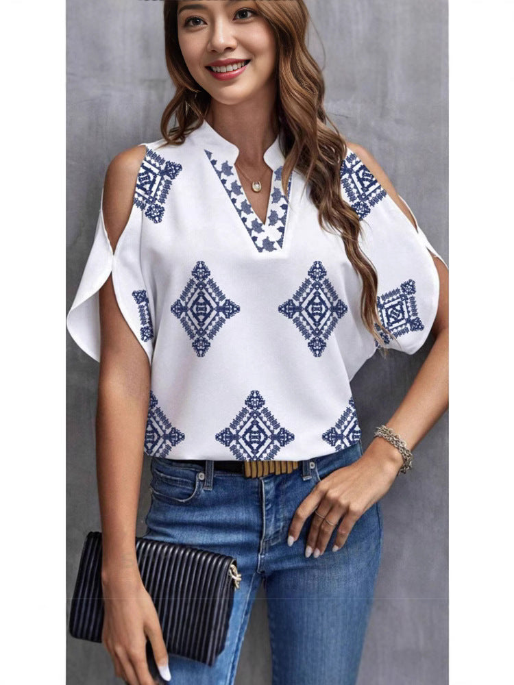 Women’s Casual Geometric Printed Short-sleeved Top
