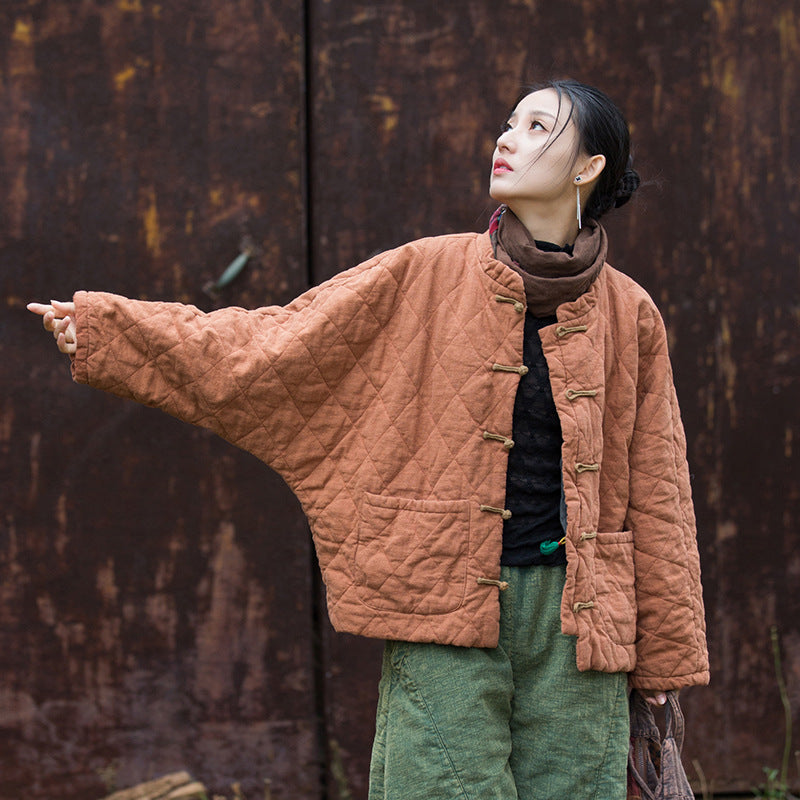 Artistic Personality Wandering Style Women’s Cotton Padded Clothing - Old Brick Red / Free Size
