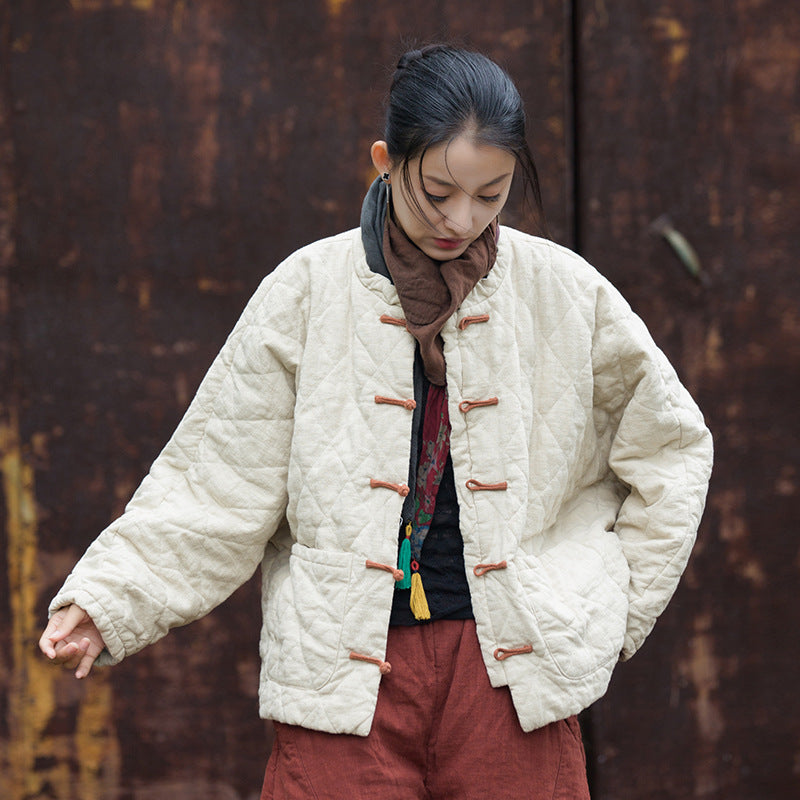 Artistic Personality Wandering Style Women’s Cotton Padded Clothing - Raw Hemp / Free Size