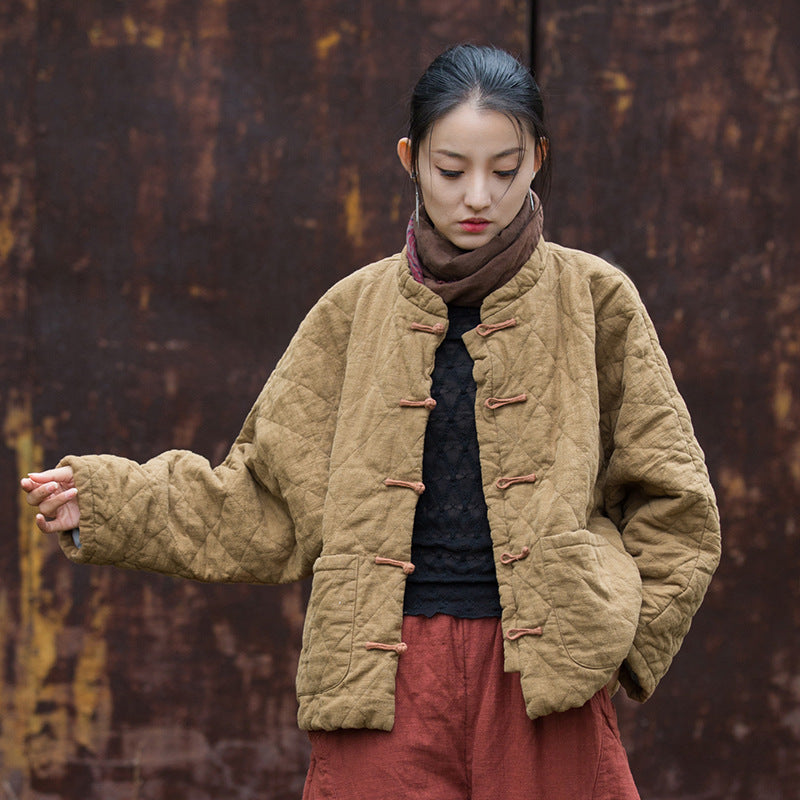 Artistic Personality Wandering Style Women’s Cotton Padded Clothing - Yellowish Brown / Free Size