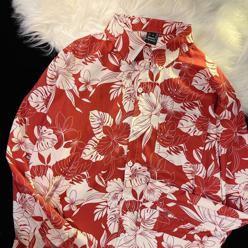 Pu Shuai Japanese-style Retro Hong Kong Style Printed Shirt Long Sleeve
