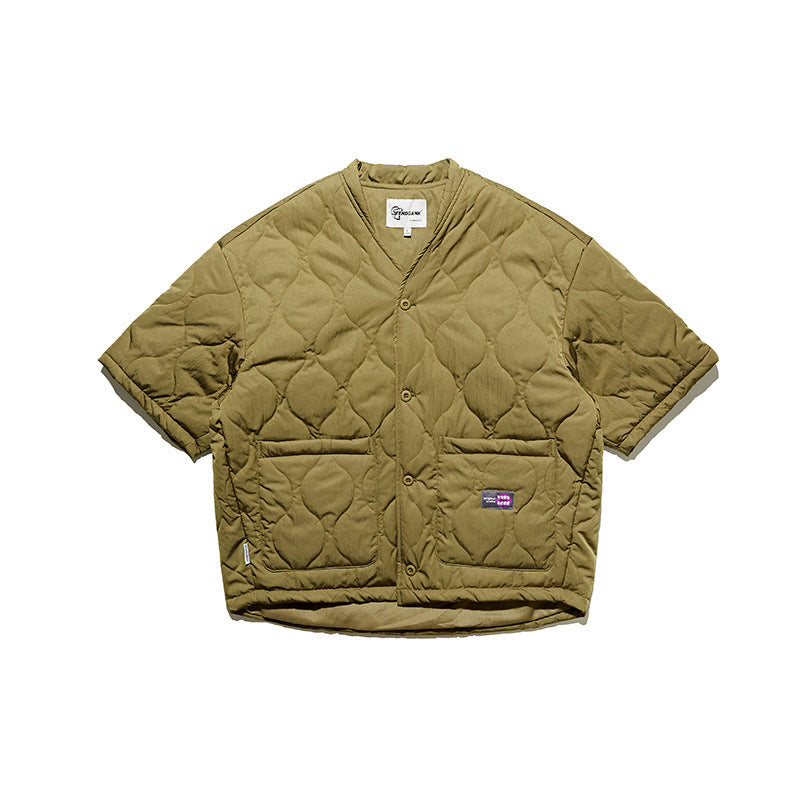 Gourd Quilted Collarless Cotton Retro - Army Green / M