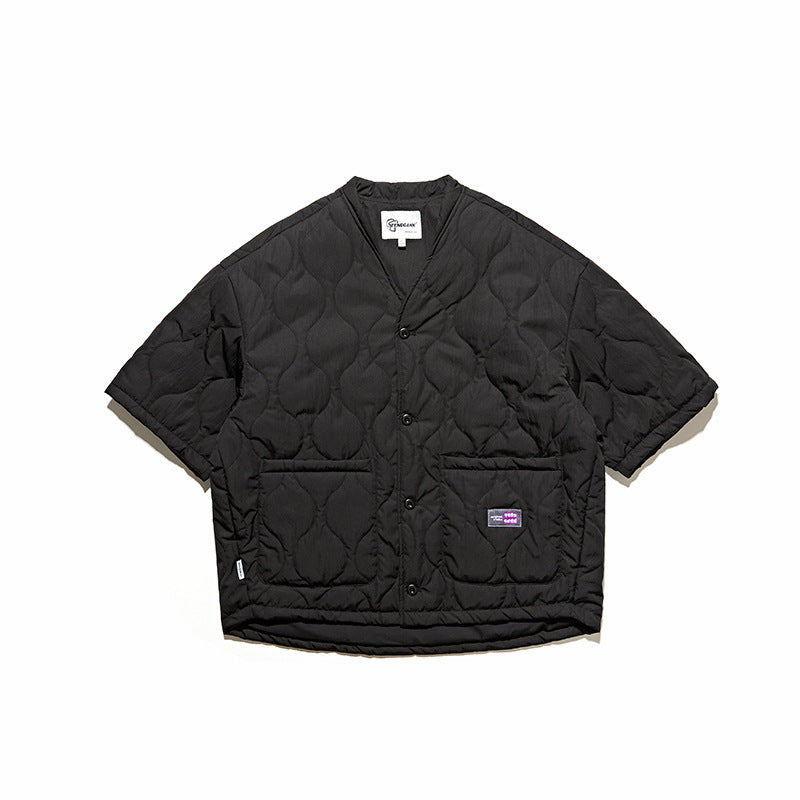 Gourd Quilted Collarless Cotton Retro - Black / M