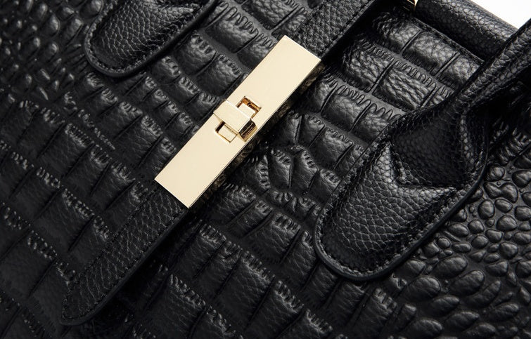 Retro Leather Crocodile Tote Bag High-End Fashion Online - Black