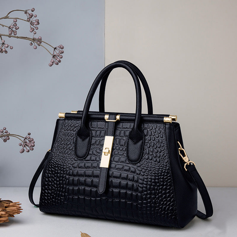 Retro Leather Crocodile Tote Bag High-End Fashion Online - Black