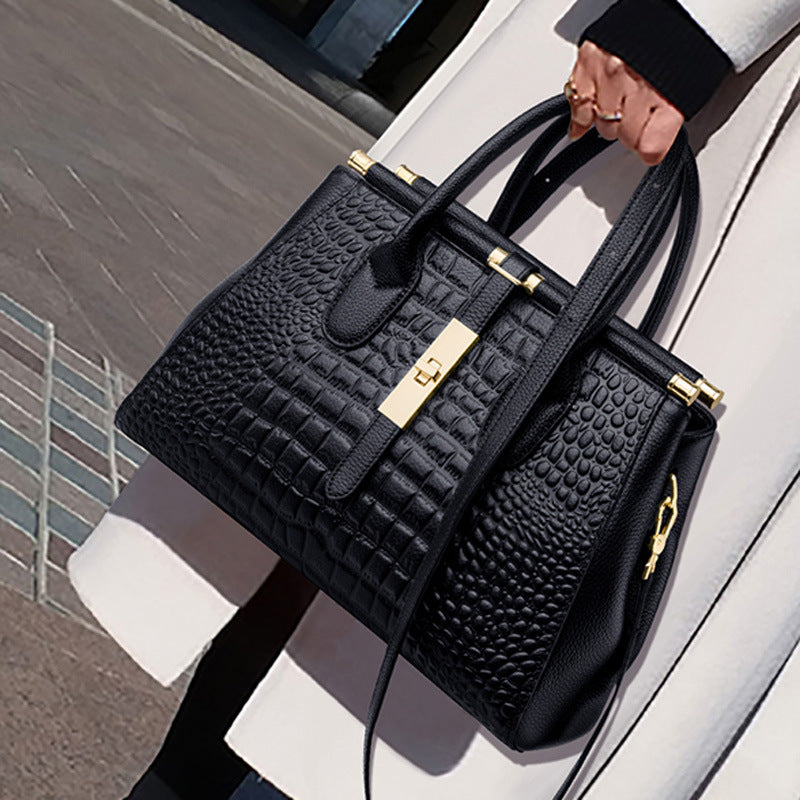 Retro Leather Crocodile Tote Bag High-End Fashion Online - Black
