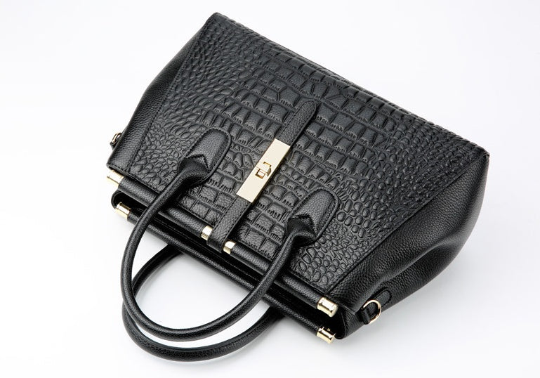 Retro Leather Crocodile Tote Bag High-End Fashion Online - Black