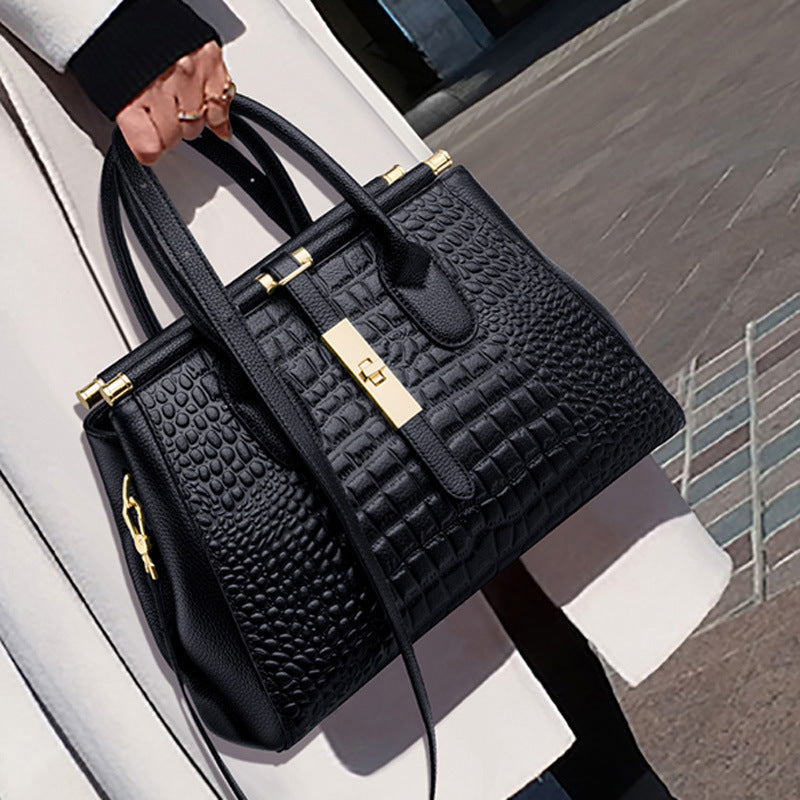 Retro Leather Crocodile Tote Bag High-End Fashion Online - Black