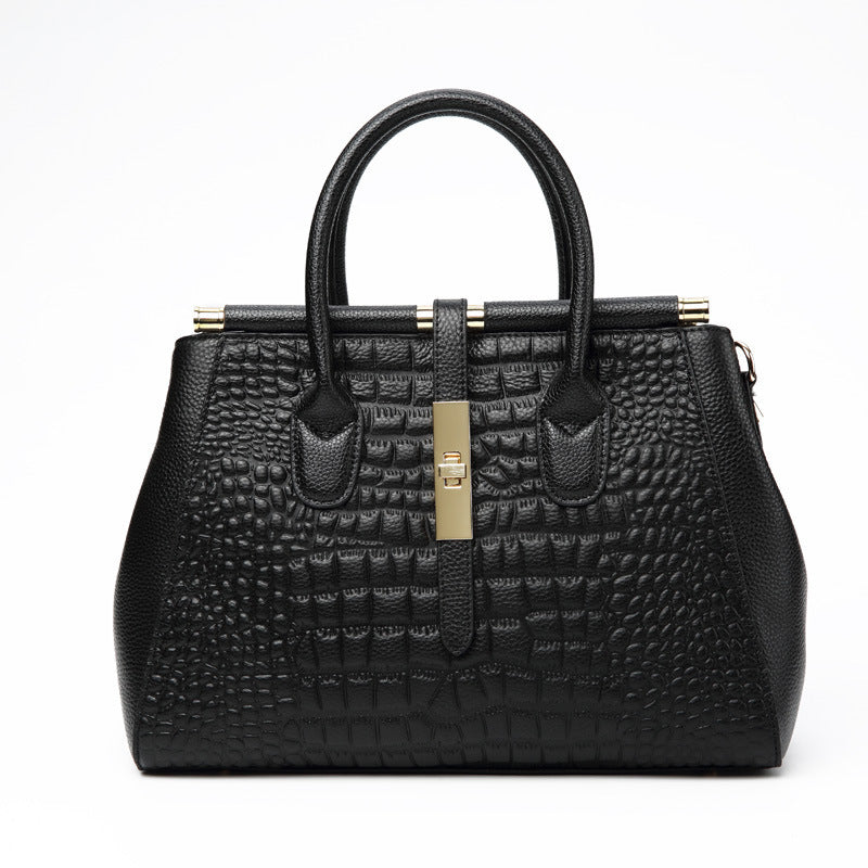 Retro Leather Crocodile Tote Bag High-End Fashion Online - Black