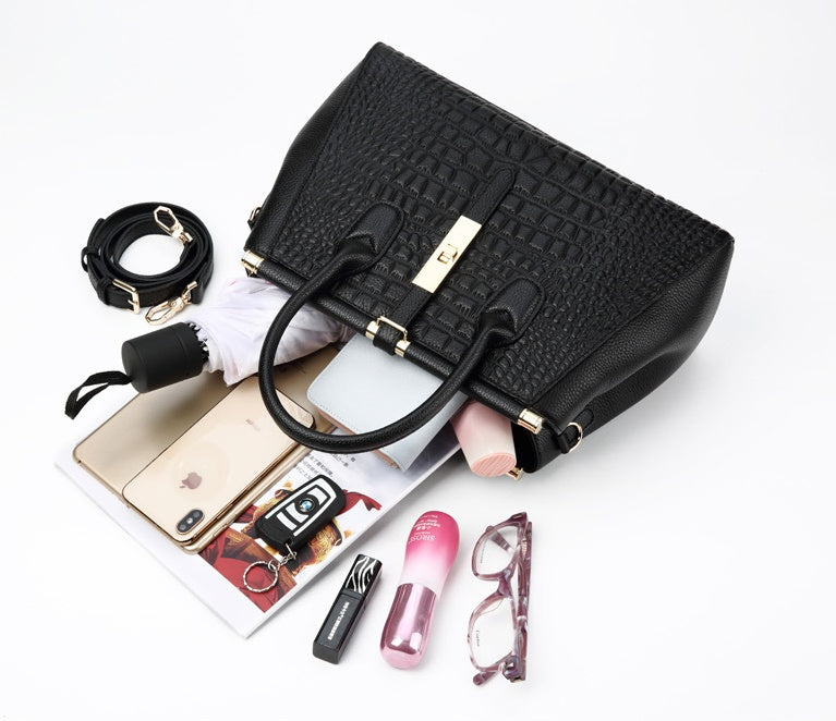 Retro Leather Crocodile Tote Bag High-End Fashion Online - Black